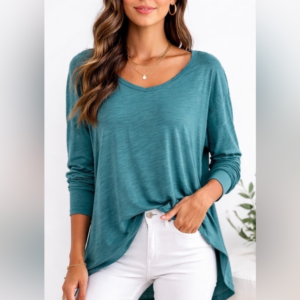 NWT Felina Teal Modal Blend Cross Back Tunic Top Size M